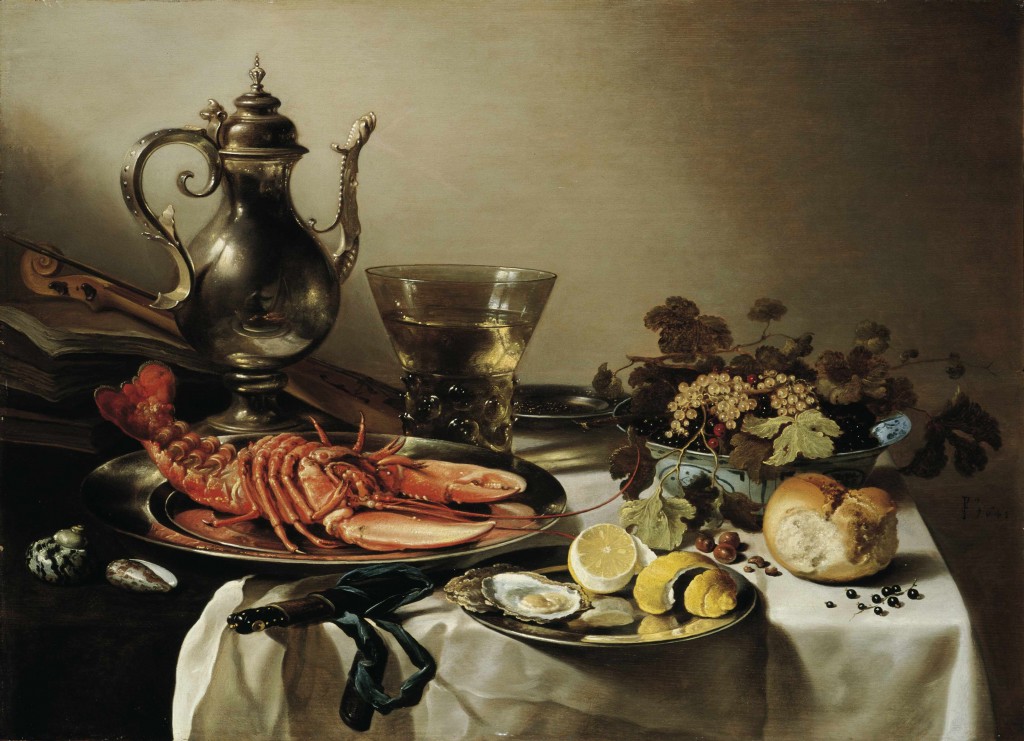 Pieter_Claesz_-_Tafel_mit_Hummer,_Silberkanne,_großem_Berkemeyer,_Früchteschale,_Violine_und_Büchern