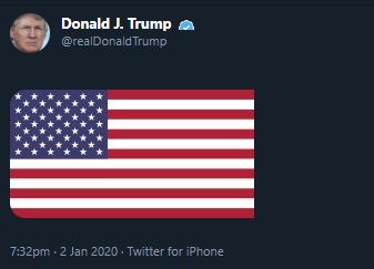 Image result for TRUMP TWEETS US FLAG BEFORE SULIMANI HIT